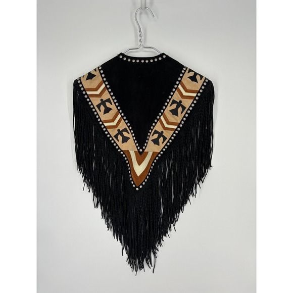 Cripple Creek Shawl Vest Western Leather Studded Bead Fringe Capelet Poncho - Picture 3 of 8